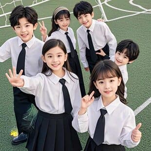 Children's White Long-Sleeve Shirt for June 1st, Boys' Shirt with Black Pants, Girls' Performance Costume, Elementary School and Kindergarten Graduation Photo Outfit