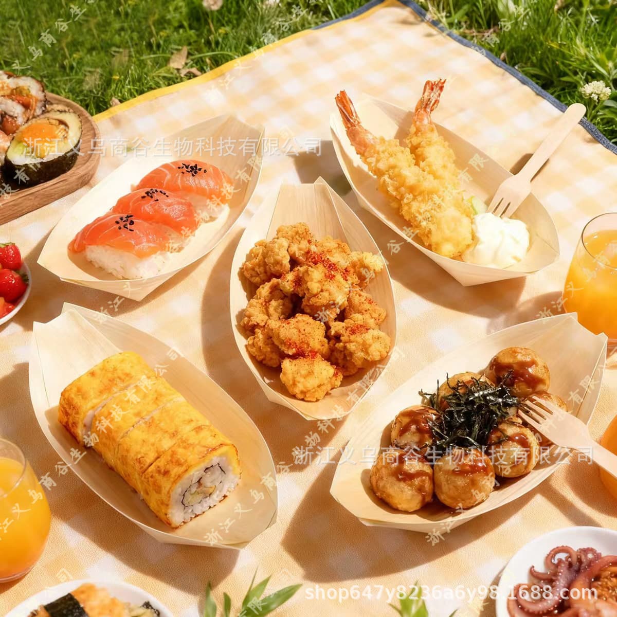 Cross-Border Hot Selling Disposable Paper Boat Sushi Wood Veneer Boat Snack French Fries Takeout Box Picnic Camping Food Carton