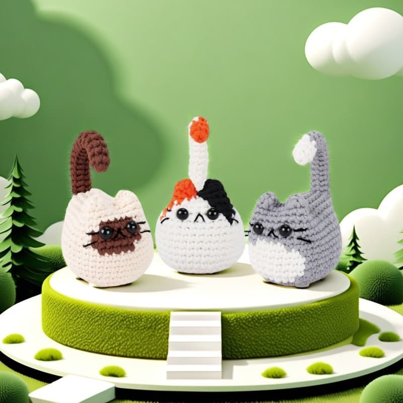 Cross-border Hot-selling Beginner Crochet DIY Cat 3-Piece Set Material Kit with English Video Tutorial