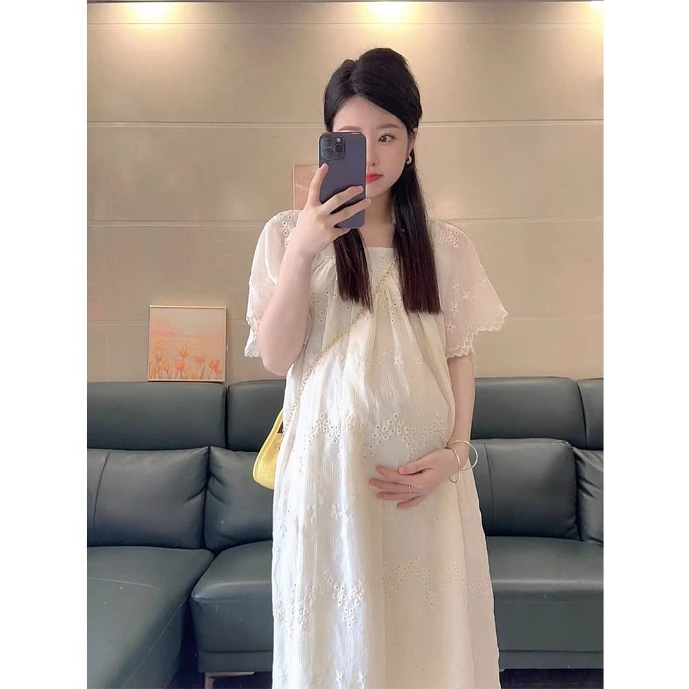 Maternity Wear Summer Petite High-End Dress 2025 New French Over-The-Knee Long Skirt Loose Plus Size Skirt