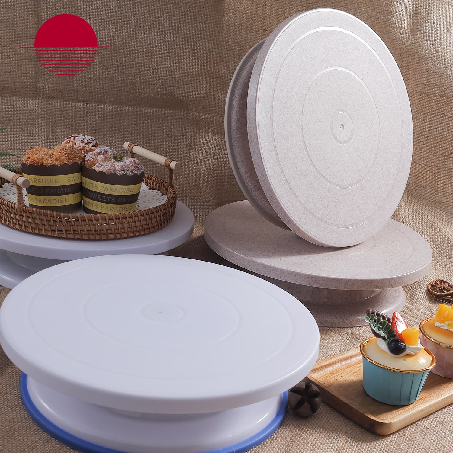 Baking tool with anti-slip edge plastic cake turntable, wheat straw plastic PP rotating baking equipment