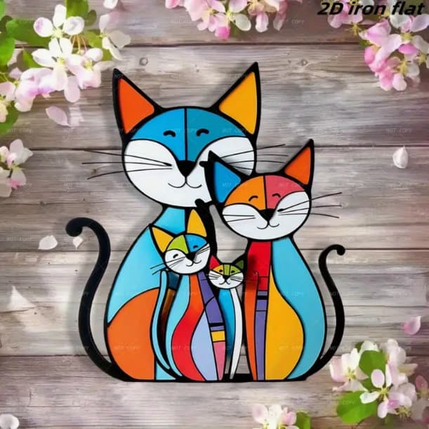 Cross-border living room hanging ornament, home decoration, iron art colorful cat metal wall decoration, home creative ornament