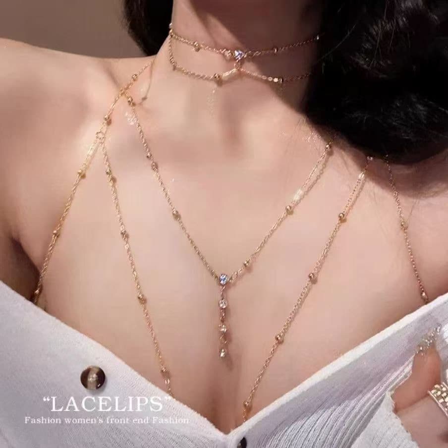 Yesi Yese popular chest chain with flashing diamonds European and American beach sexy body chain necklace underwear accessories chain 3056