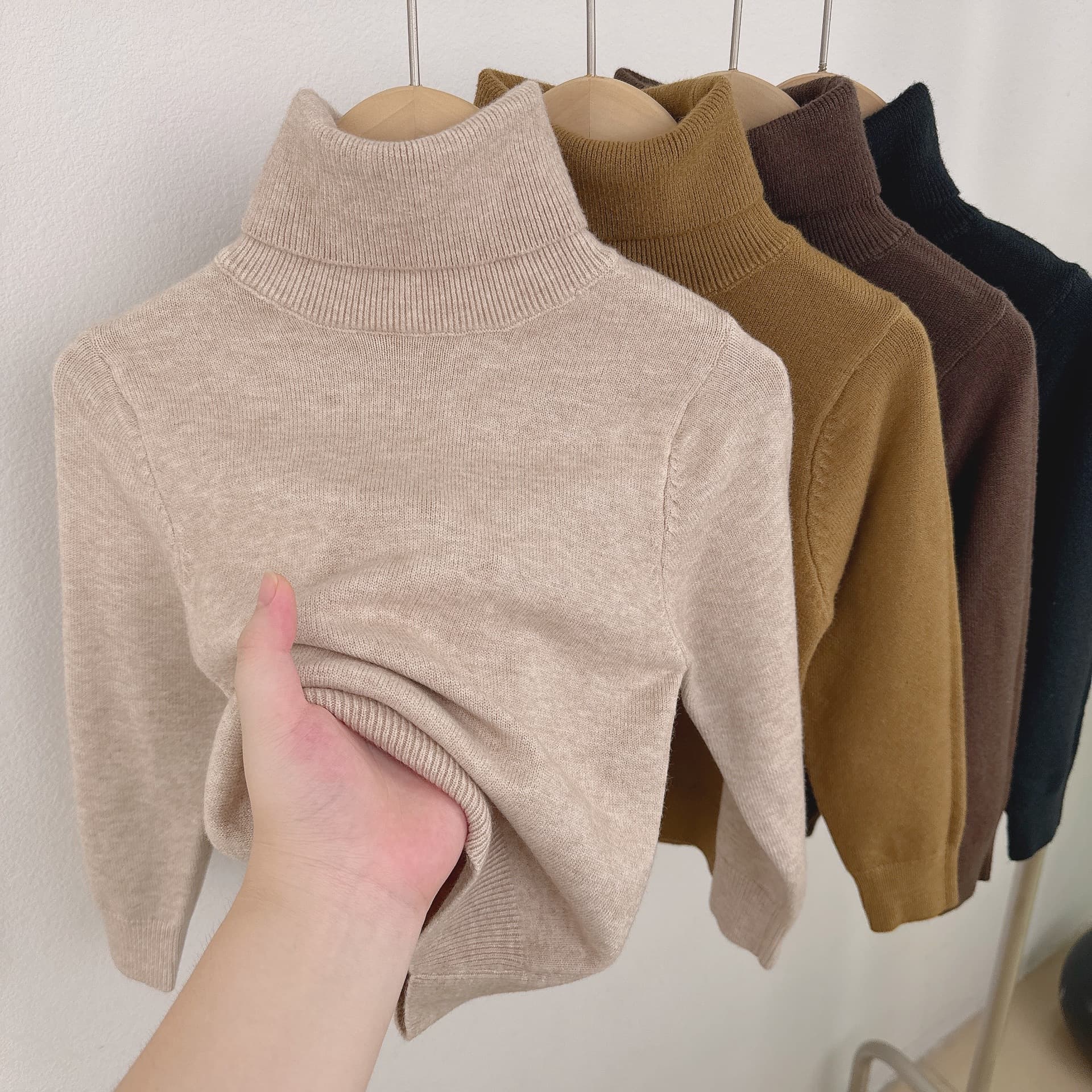 Cross-border Amazon Fall/Winter Children's High Neck Wool Sweater Versatile Base Layer Knit Top for Boys and Girls