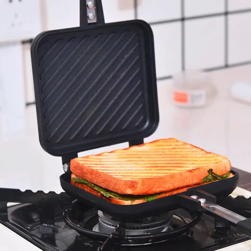 Non-Stick Flat Bottom Grid Steak Breakfast Sandwich Pan Cross-Border Patterned Baking Tray Double-Sided Roasting Dish