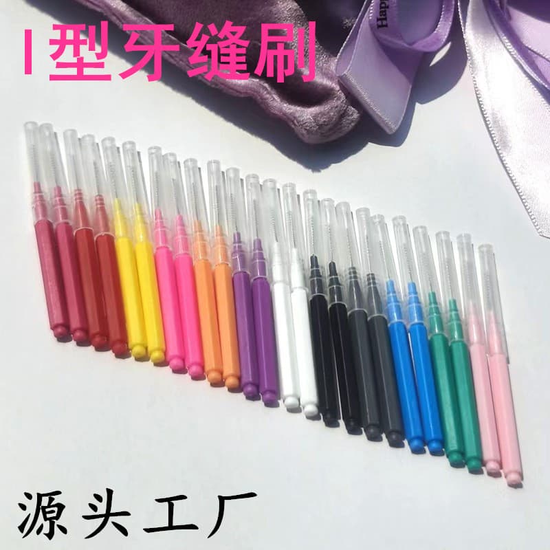 Factory wholesale L-shaped interdental disposable toothbrush with soft bristles for gaps and eyebrows, resembling a pencil.