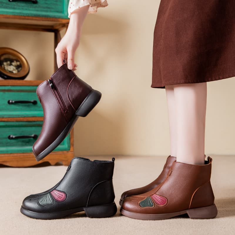 Hot-selling Wool Mom Shoes, Women's Winter Non-Slip Warm Thickened Mid-Calf Boots, Middle-Aged and Elderly Leather Cotton Shoes