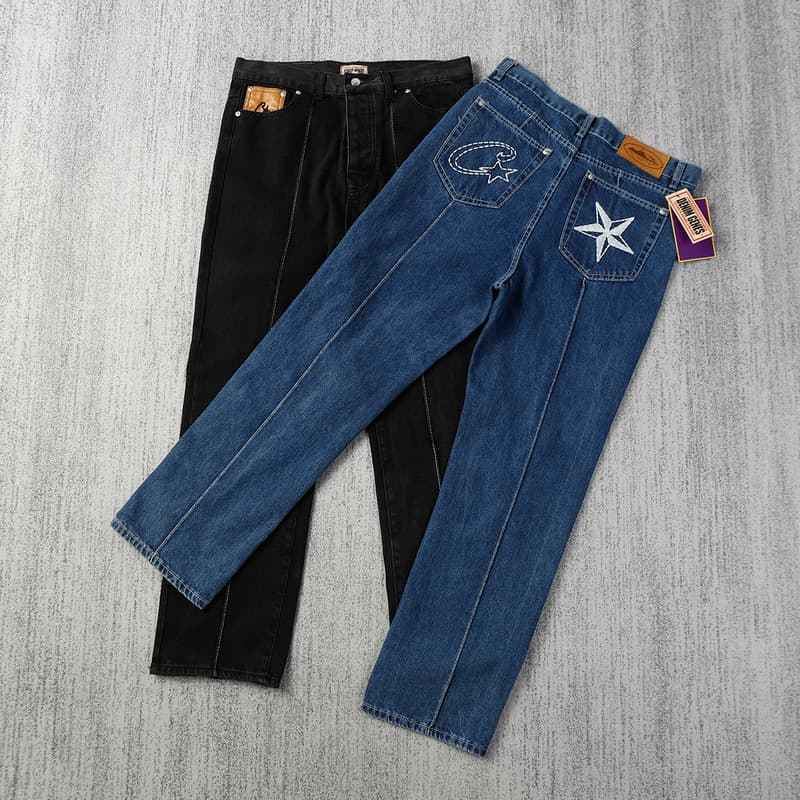Cross-border Corteiz Jeans Star Embroidery Jacket Hip Hop High Street Distressed Alcatraz Jeans Trendy Brand Ins