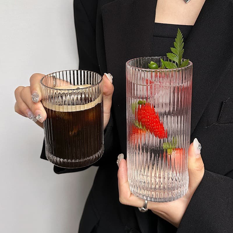 Ins Vertical Stripe Glass Cup Niche Design Coffee Cup Juice Cup Cold Drink Cup Home Drinking Cup Milk Tea Cup