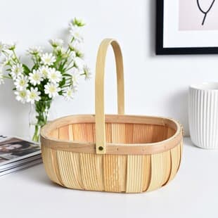 Large Wooden Chip Flower Basket for Postpartum, Eggs, Fresh Flowers, Fruit Basket, Rustic Gift for Best Friend, Handheld Souvenir Flower Basket
