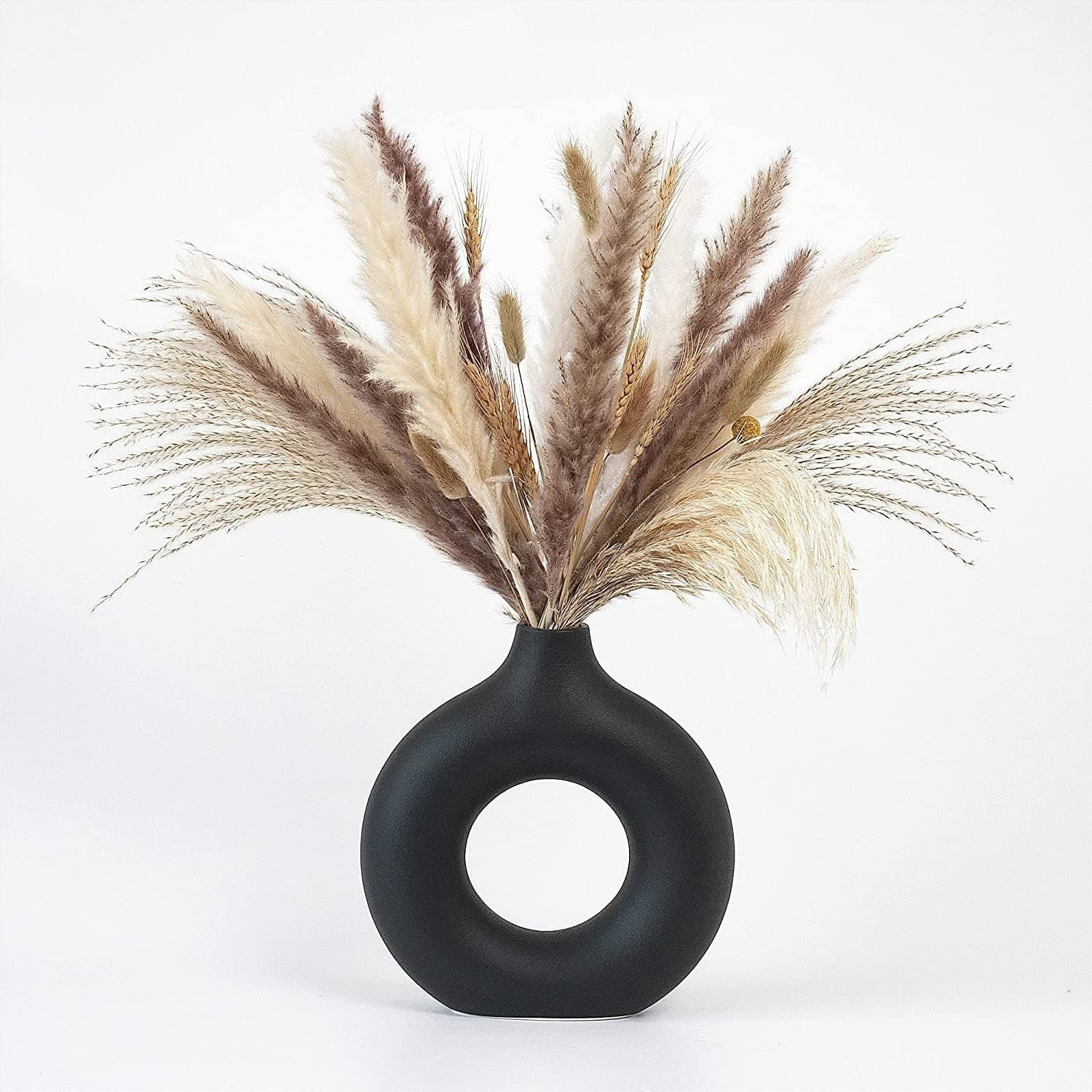 Black Hollow Ceramic Vase Handmade Minimalist Style Desktop Storage Organizer Container