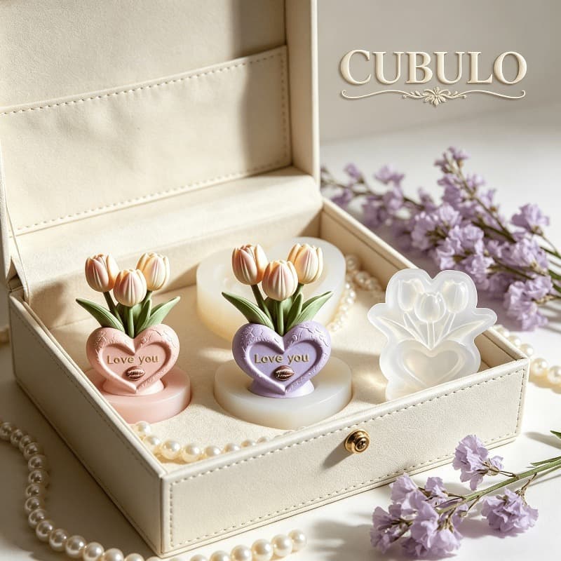 2pcs Love Tulip Silicone Mold DIY Aromatherapy Candle Gypsum Resin Handmade Decoration Casting Mold