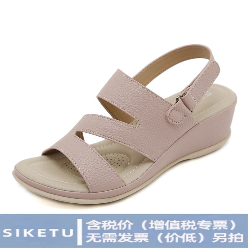 (Sold out, no restock) Q316-5 European and American 2026 Outdoor Casual Metal Simple Wedge Beach Sandals for Women