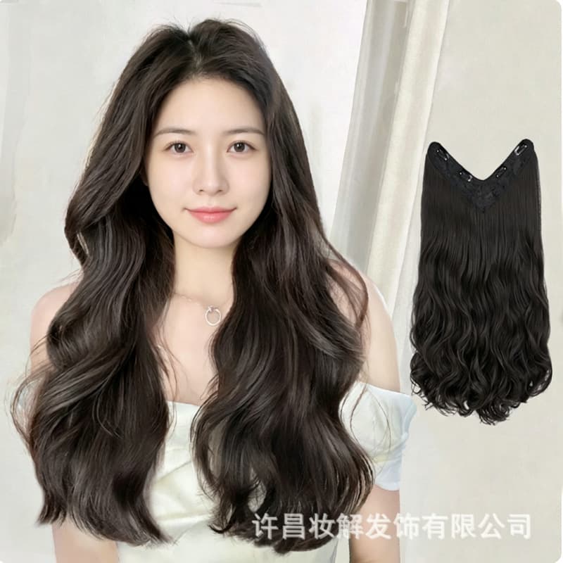 Xuchang Makeup Solution Wig for Women with Long Curly Hair One-piece Seamless Invisible Real Hair Hair Extensions V-shaped Waves