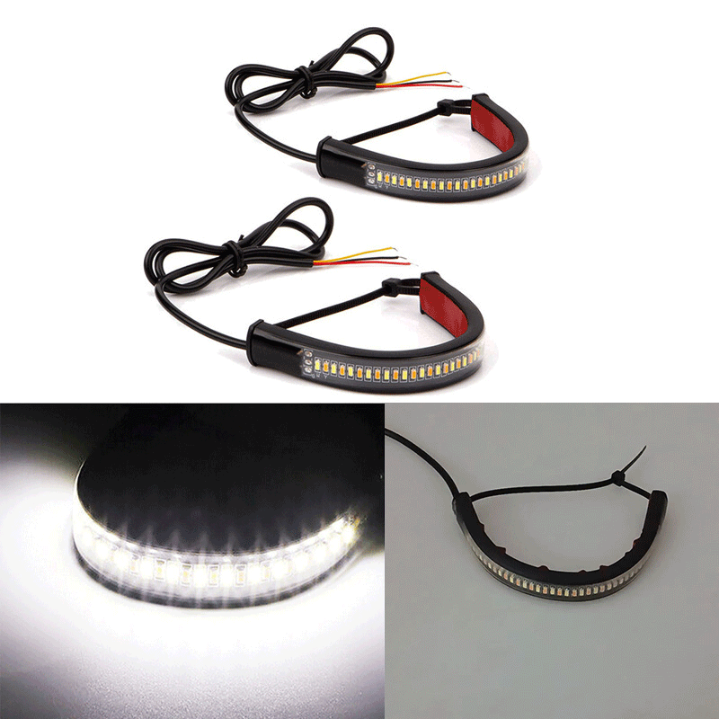 Motorcycle light 36 LED light strip two-color white and yellow shock absorber light strip with tie tie brake light two-color flow light