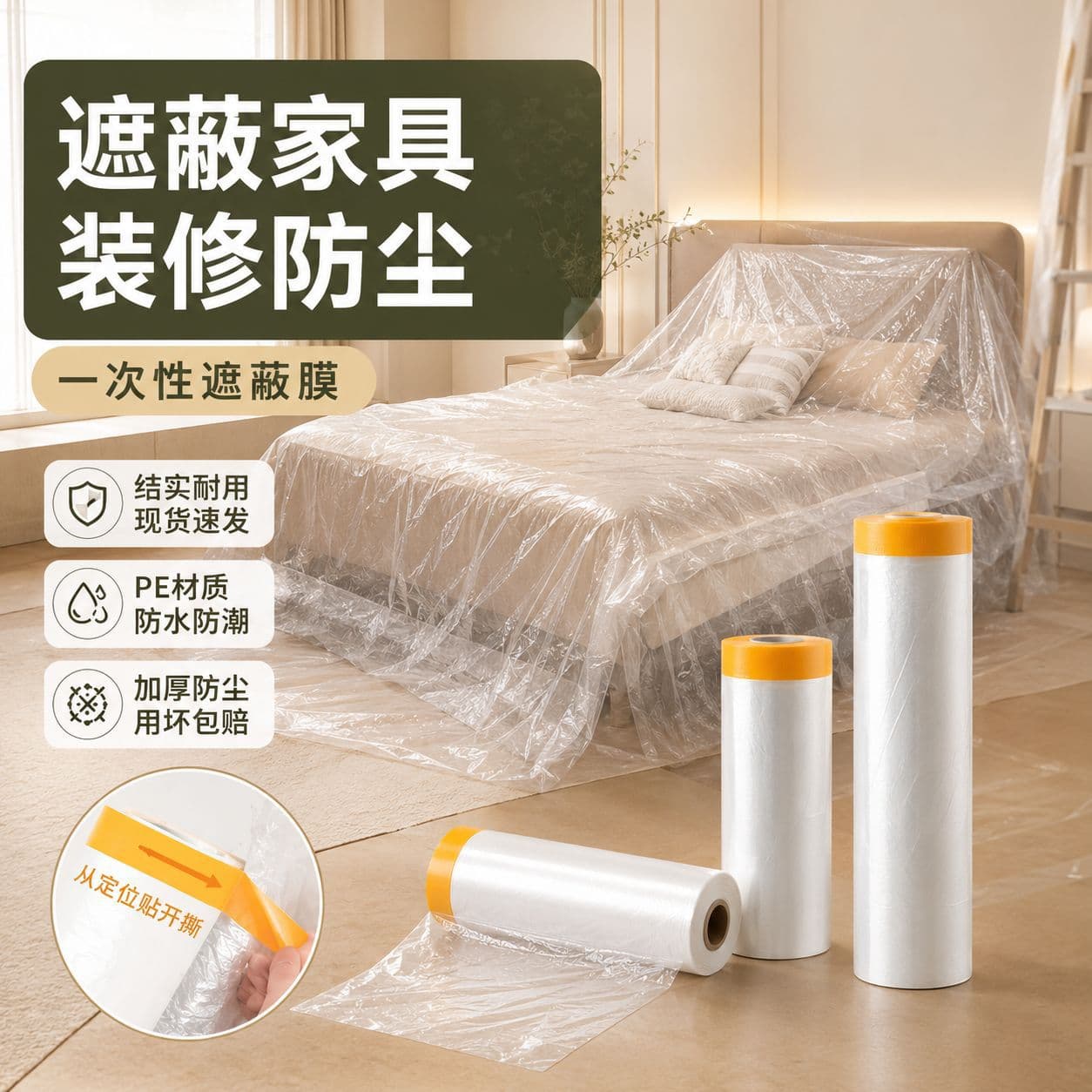 Dust Cover Cloth for Furniture Protection, Disposable Renovation Plastic Film, Home Dorm Dust-Proof Cover