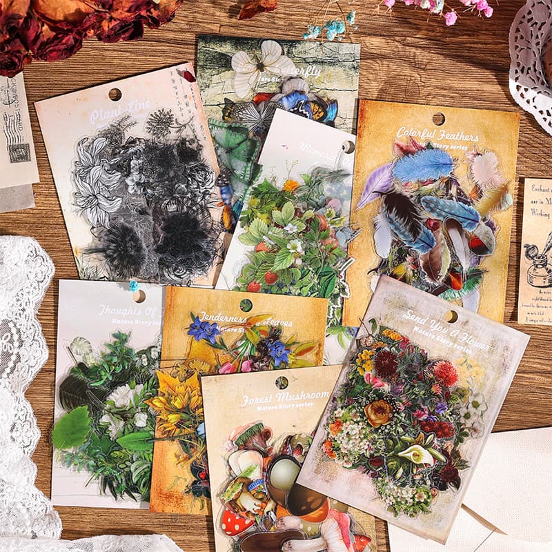Creative Vintage Plant Sticker Pack 60 Pieces Children's Scrapbooking Adhesive Labels Natural Story Series by ZRWY