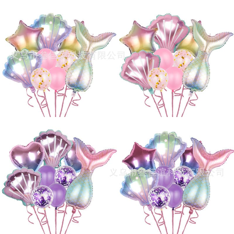 Cross-Border Gradient Fishtail Shell Balloon Set Children's Birthday Ocean Mermaid Theme Party Decoration Balloons