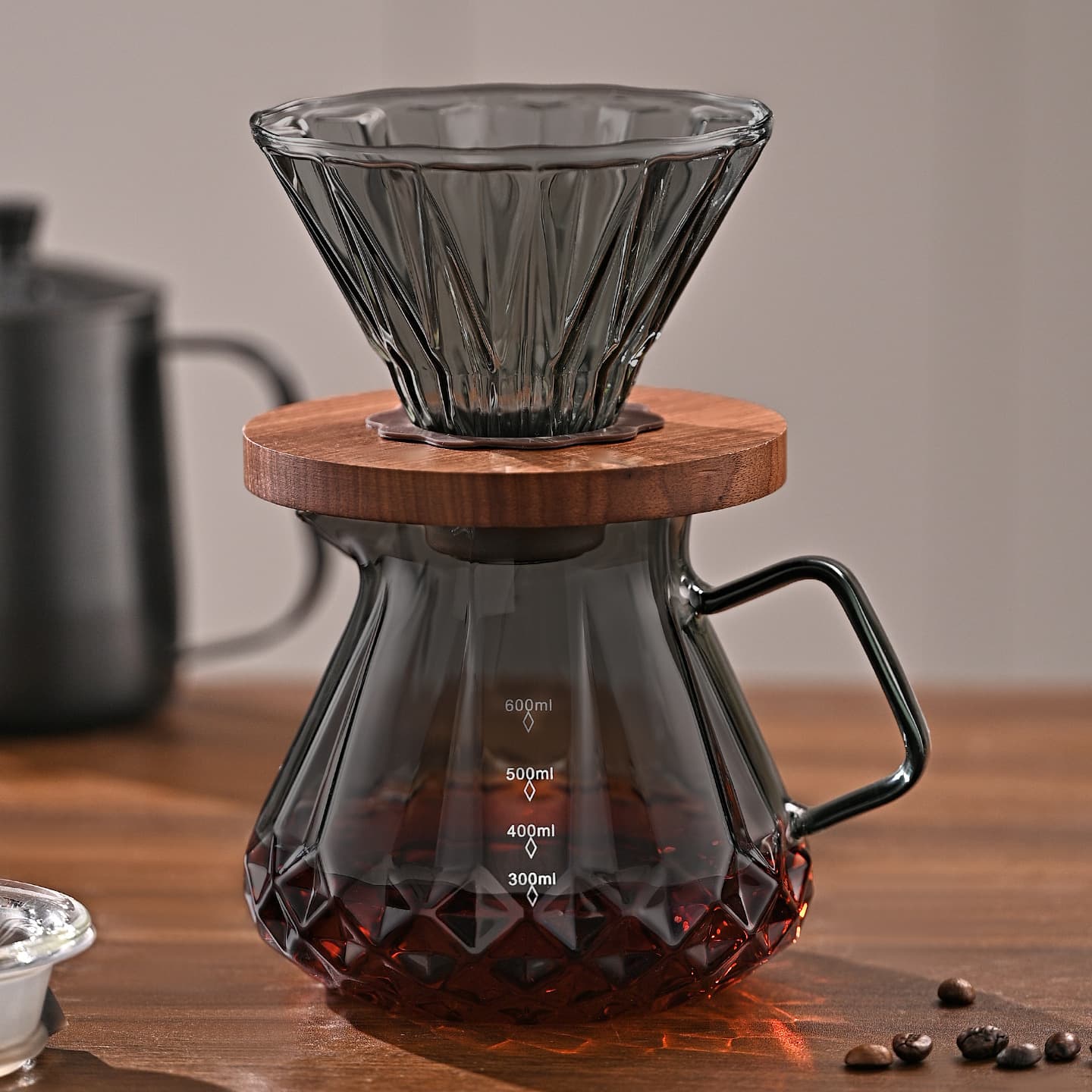 Pour-Over Coffee Server Set, Transparent Black Starry Sky Glass Coffee Carafe, Coffee Brewing Kit with Filter