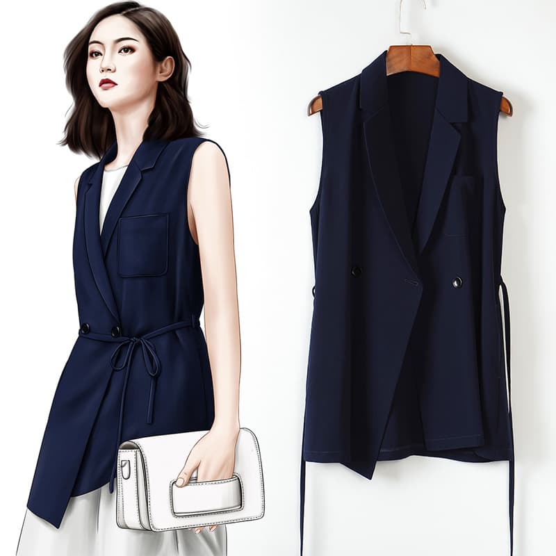 Clearance Sale Women's Thin Blazer Vest Summer Outerwear Fashion Asymmetrical Double-Breasted Sleeveless Jacket 819