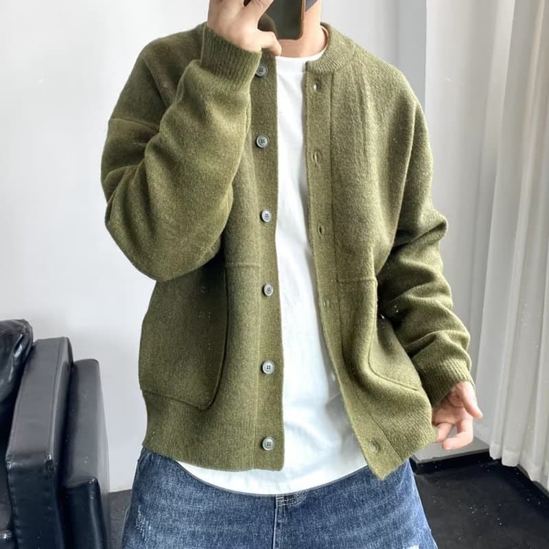 Knit Cardigan Men New Style Autumn/Winter Trend Brand Solid Color Simple Handsome Thick Design Youth Sweater Jacket Trendy