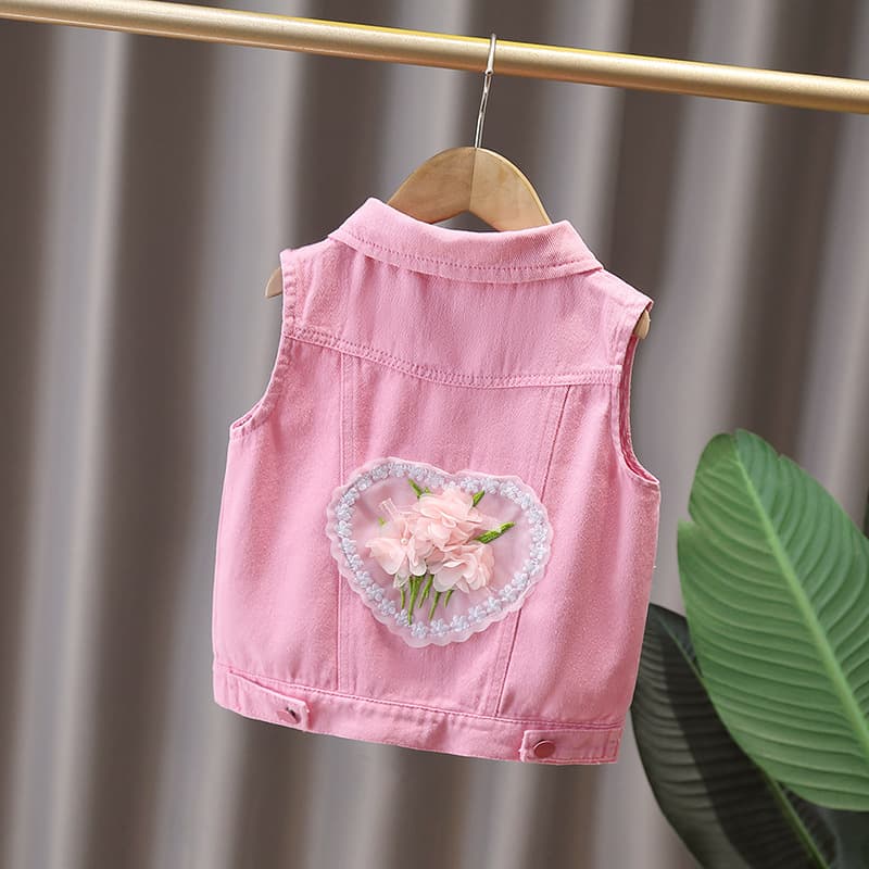 Girls' Denim Vest Spring and Autumn 2026 New Fashionable Baby Girl Pink Vest Gradually Middle-aged Children's Vest Cross-Border