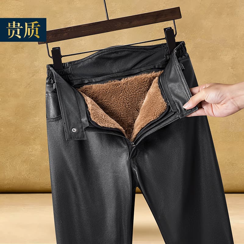 First-layer cowhide leather trousers with removable wool lining men's genuine cowhide loose motorcycle riding warm and cold-proof leather trousers