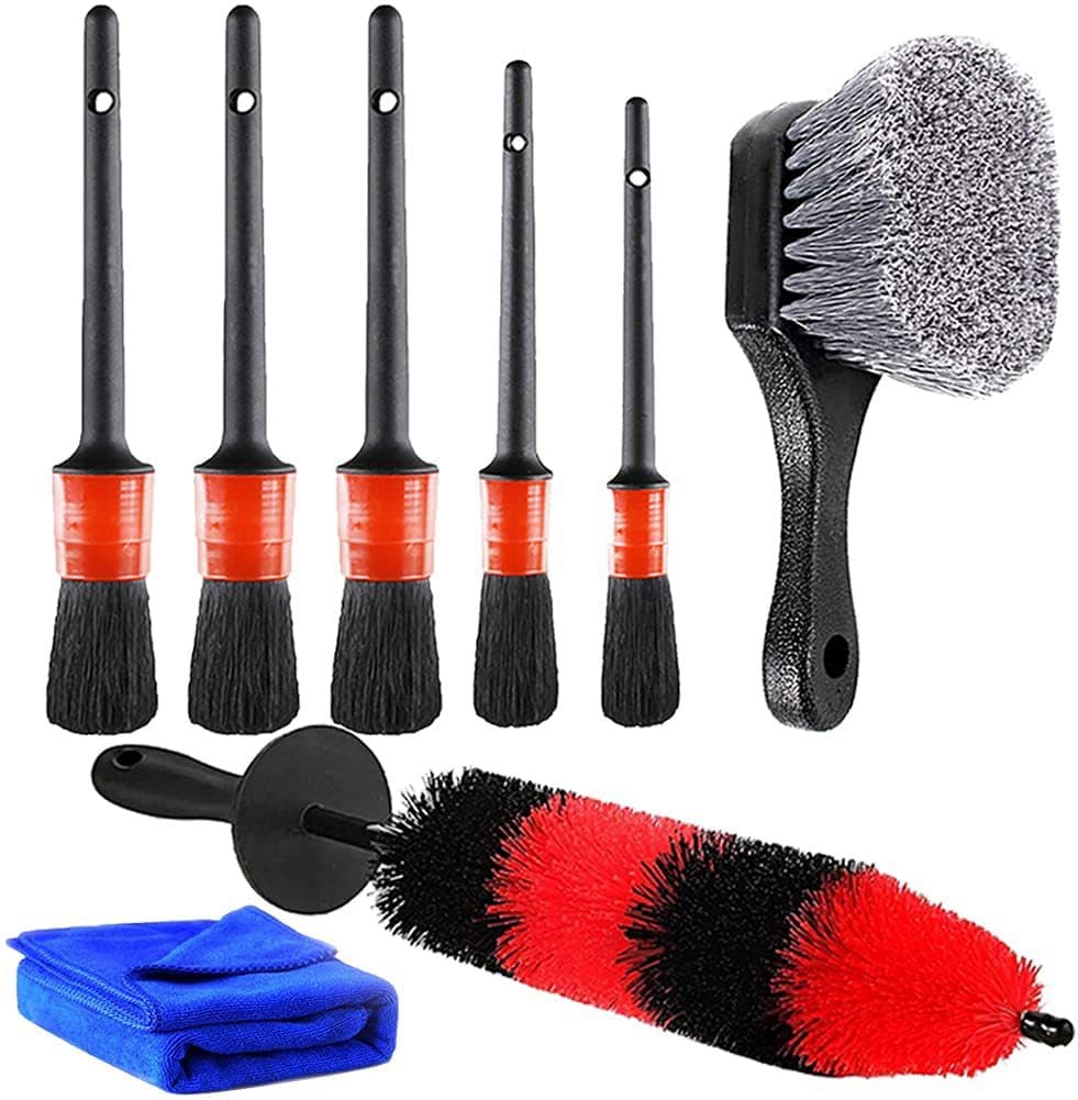 8-Piece Car Detailing Kit Tire and Wheel Cleaning Dirt Brush Long Soft Wheel Cleaner Set Plastic Material for Car Maintenance