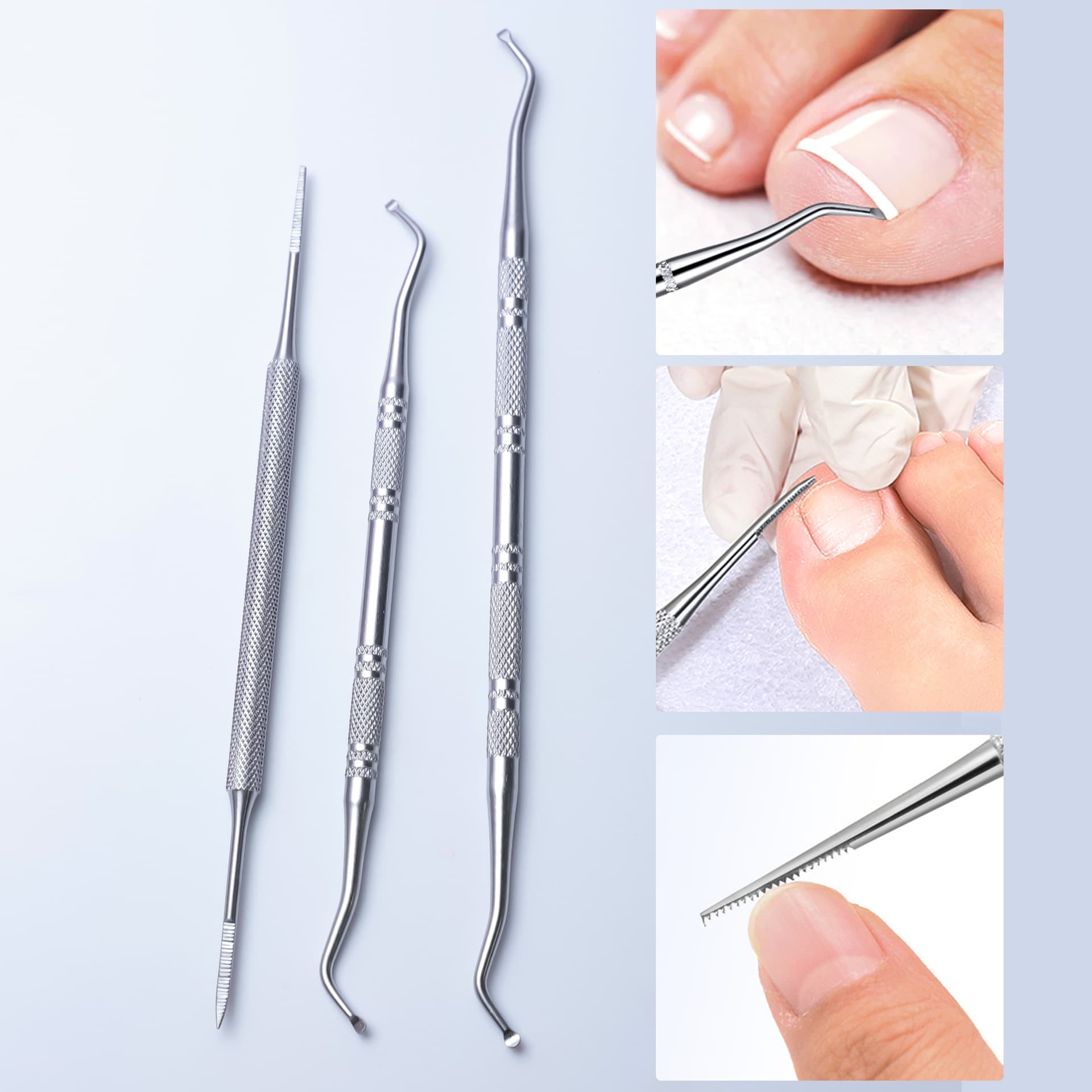 Cross-Border Hot Selling Double-Ended Ingrown Nail File, Nail Lifter, Nail Cleaner, Stainless Steel Nail Tool Set