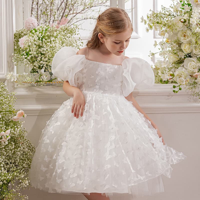 Cross-border foreign trade girls' puff sleeve princess dress children's birthday dance piano performance flower girl wedding banquet dress gauze skirt