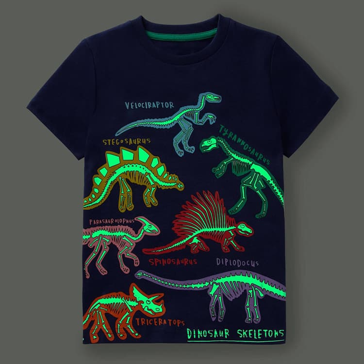 Children's 2026 Summer New T-Shirt, Glow-in-the-Dark Dinosaur Short Sleeve Top for Boys, Factory Wholesale