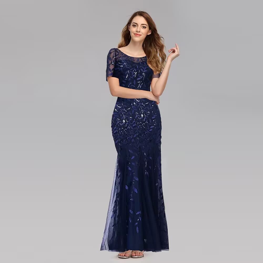 Cross-Border Women's Bridesmaid Dress Party Banquet Host Slim Mesh Sequin Evening Gown Mermaid Sequin Skirt