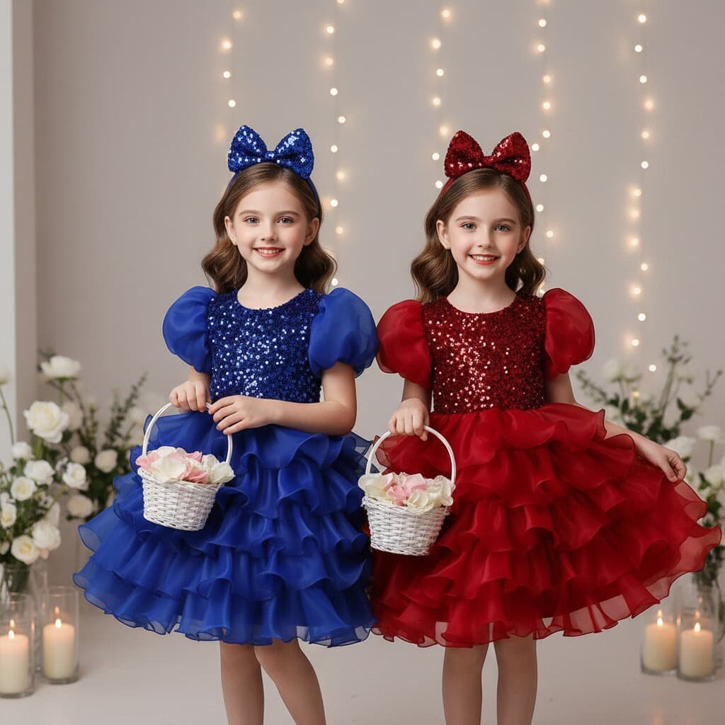 Cross-border supply children's dress skirt with headband popular sequin organza multi-layer cake skirt foreign trade girls skirt