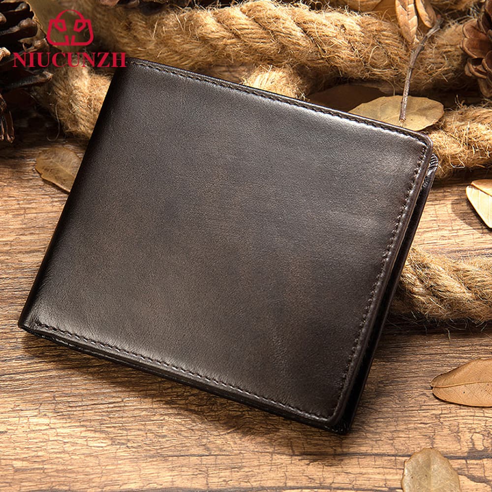 Genuine Leather Men's Wallet Short Style RFID Anti-Magnetic Card Holder Top Layer Cowhide US Dollar Clip Vintage Design