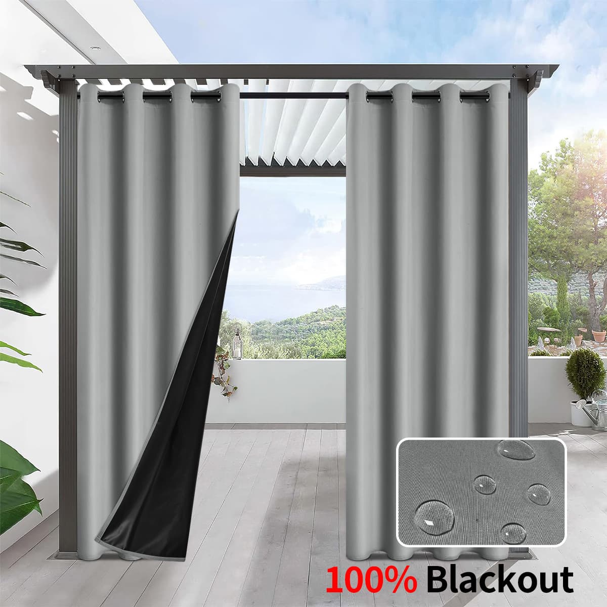 Cross-border new pongee waterproof curtain balcony outdoor full blackout curtain rainproof SHEIN hot selling dropshipping