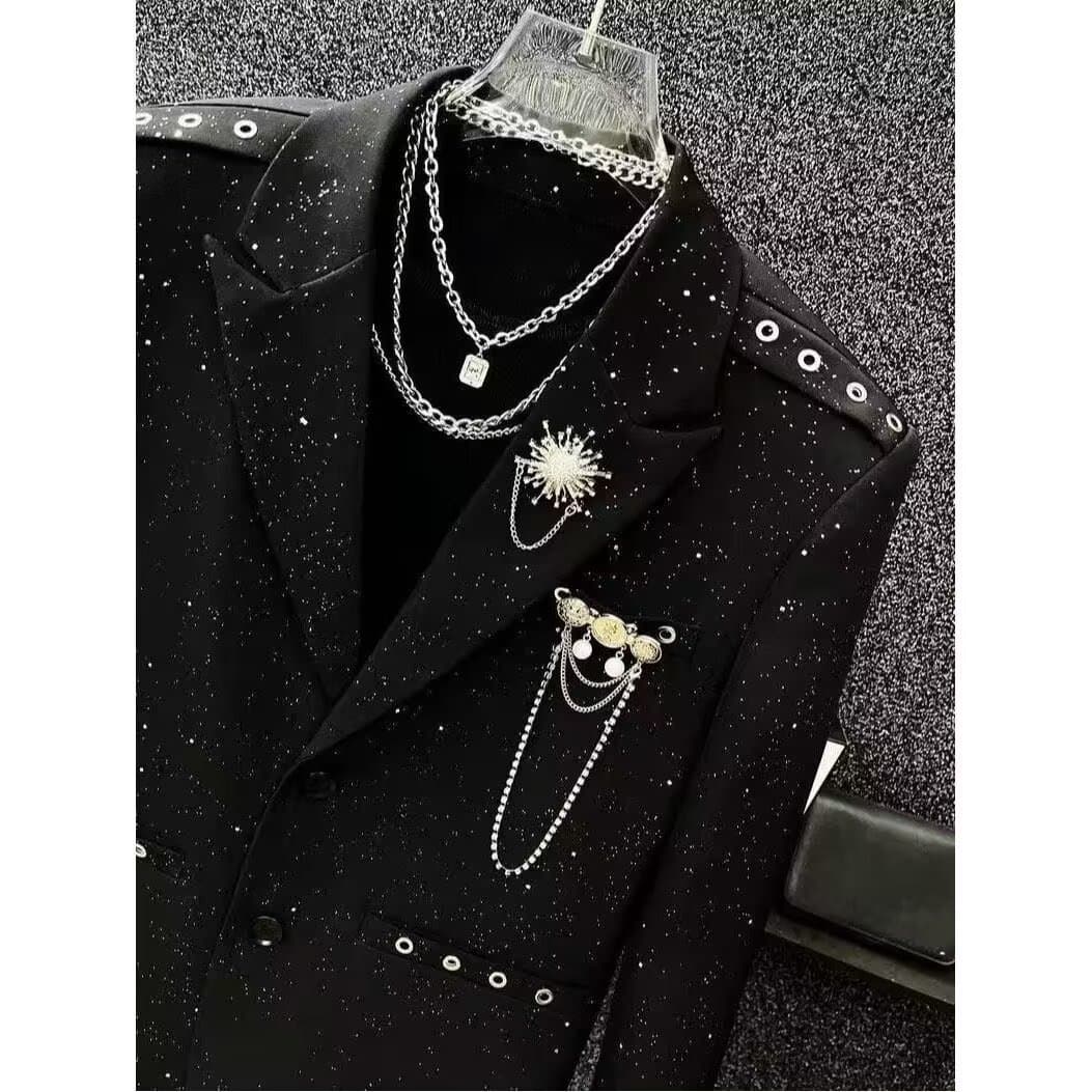 High-end, sparkly sequined blazer for men, perfect for autumn and winter, a trendy and stylish Korean-style piece that's sure to turn heads.