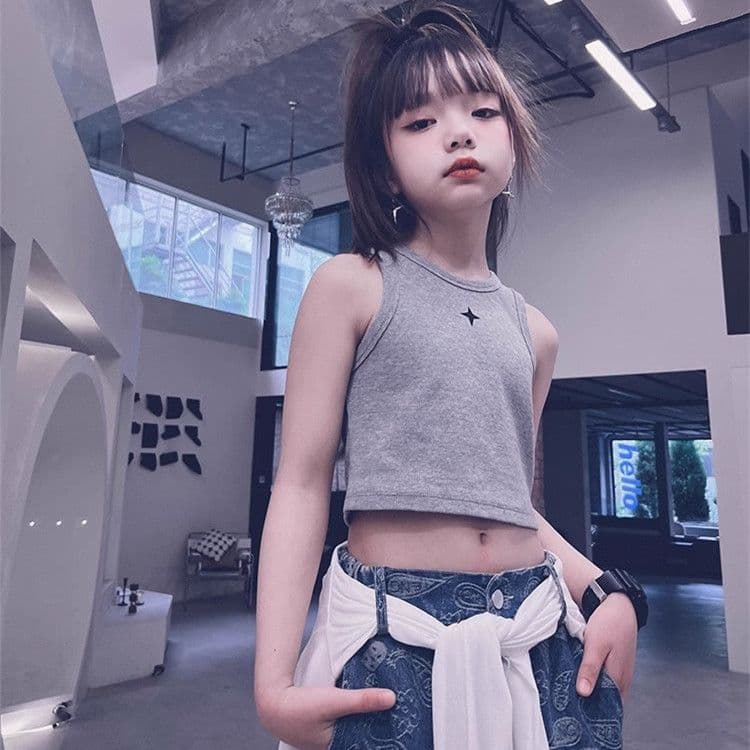 Summer Cotton Muscle Tank Top for Kids and Teens, Sleeveless Crop Top for Street Dance, Jazz Dance, Hip Hop, Parent-Child Matching Style