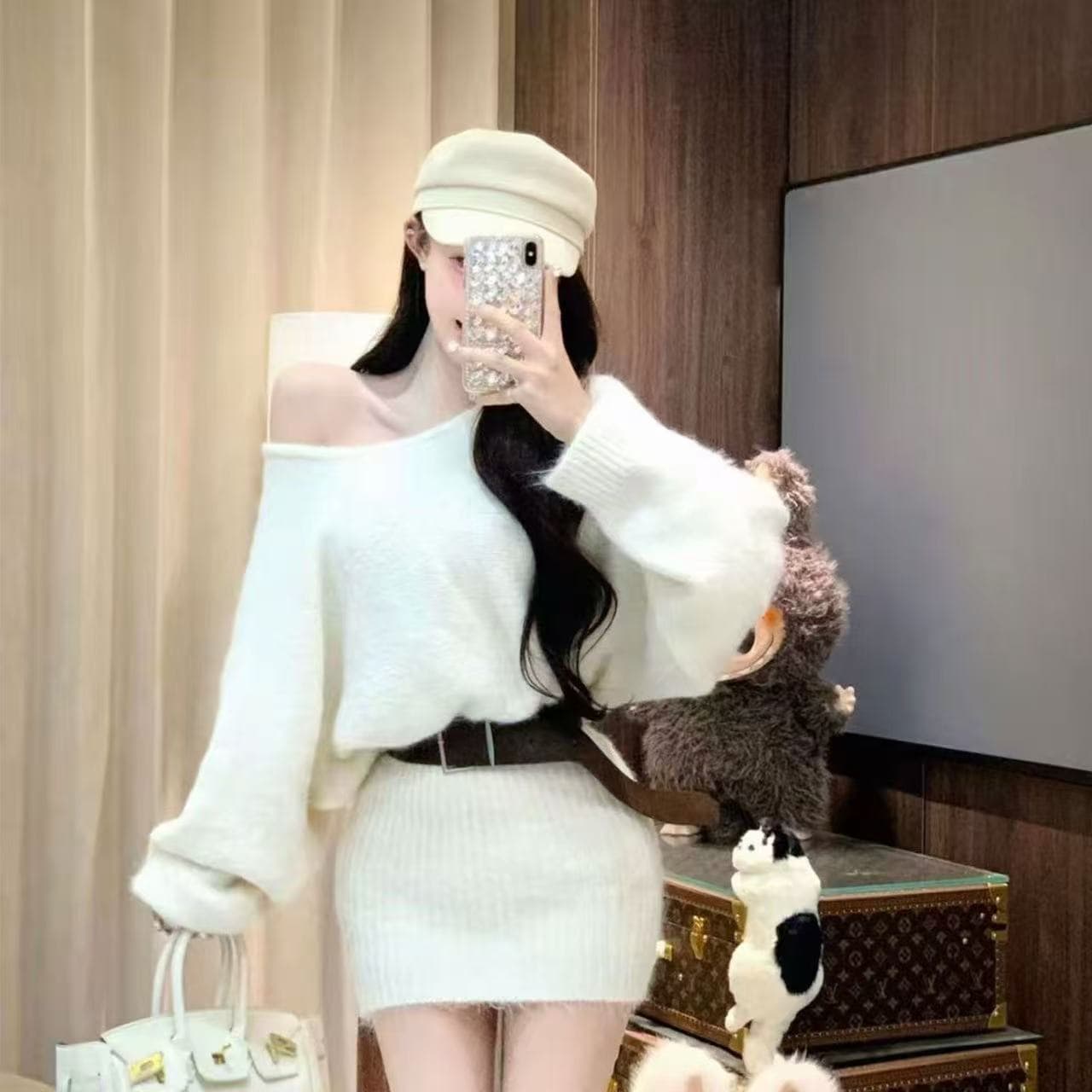 Stylish Versatile Slimming Knit Dress for Women, Early Fall New Long Sleeve Wool Dress, Hot Bodycon Short Skirt