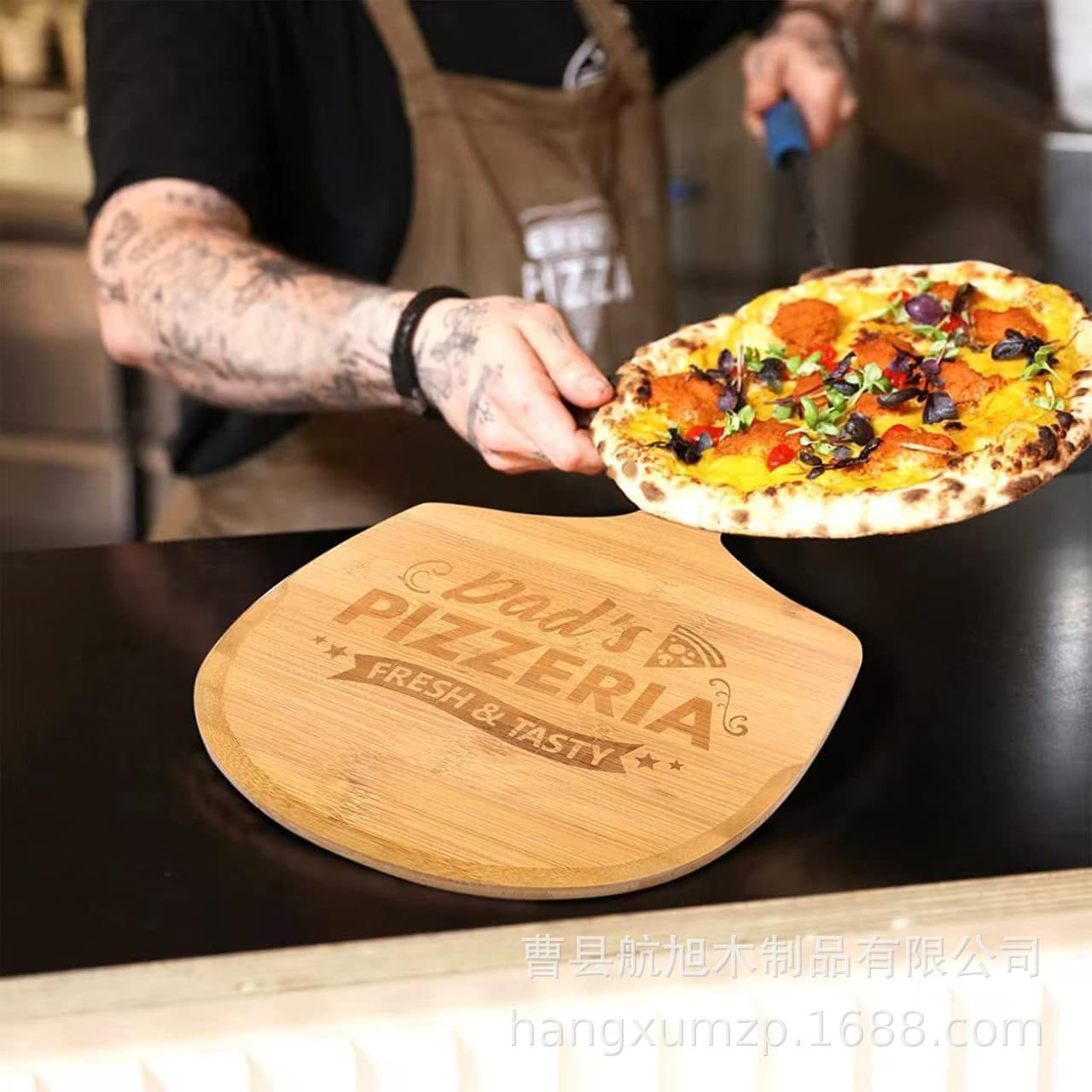 Japanese Wooden Pizza Steak Plate with Handle, Wooden Cake Dessert Plate, Dual-Sided Solid Wood Baking Bread Plate