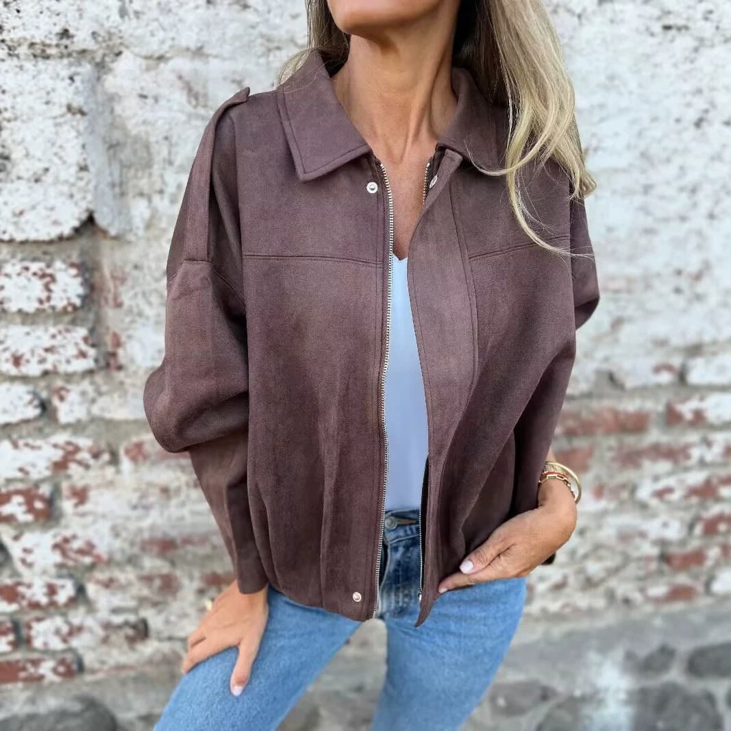 2026 Autumn/Winter European and American Export Cross-border Russia Solid Long-sleeve Jacket Batwing Sleeve Zipper Suede Coat Top