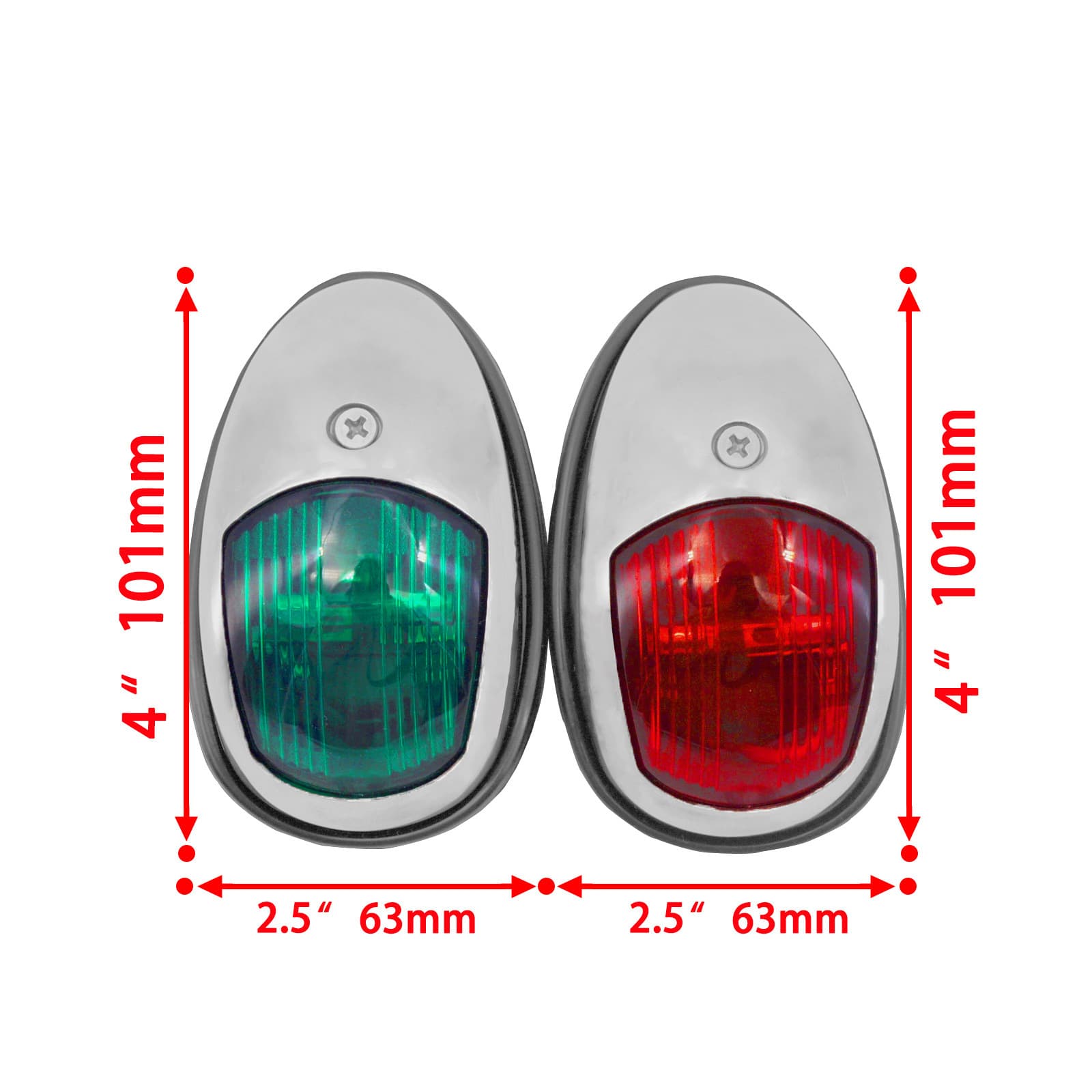 ISURE Red and Green Pair Stainless Steel 12-24V Navigation Warning Light for Marine Yacht Hardware Accessories