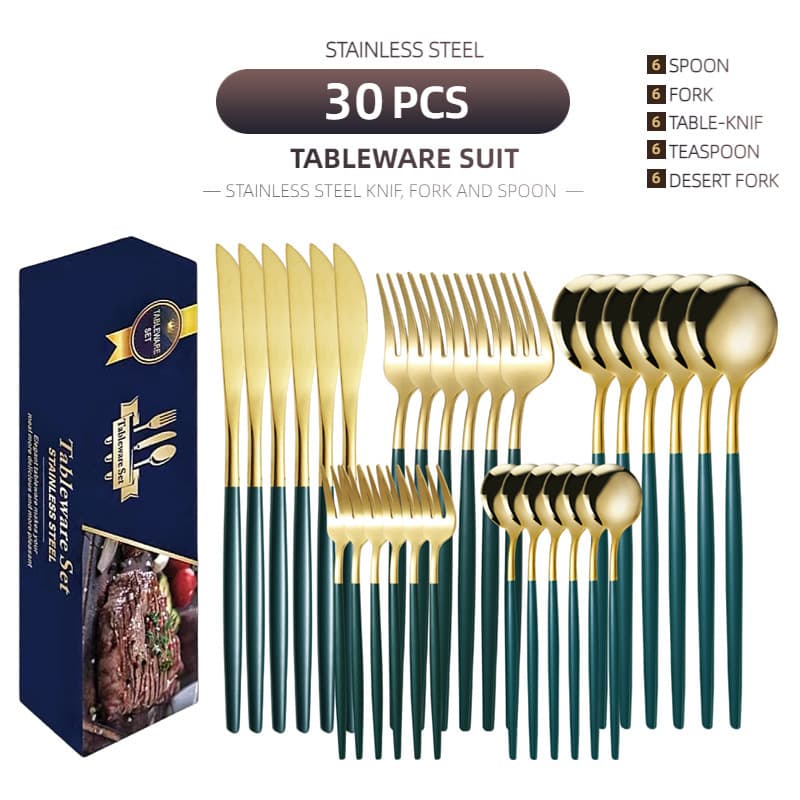 Stainless steel cutlery knife, fork and spoon black thin Western steak knife, fork and spoon coffee spoon Portuguese tableware set 30 pieces