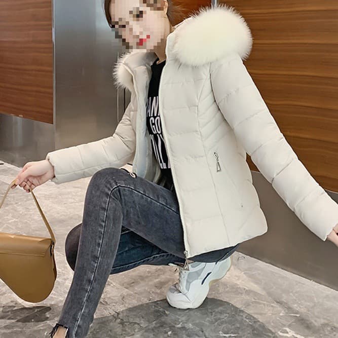 2026 New Style Short Cotton Coat for Women, Korean Version with Large Fur Collar, Slim Fit, Detachable Hood, Winter Jacket