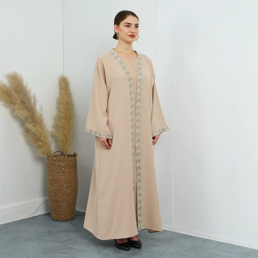 F484 Women's Embroidered Loose Cardigan Long Dress - Fashionable Outerwear, Plus-Size Dress for Cross-Border Trade