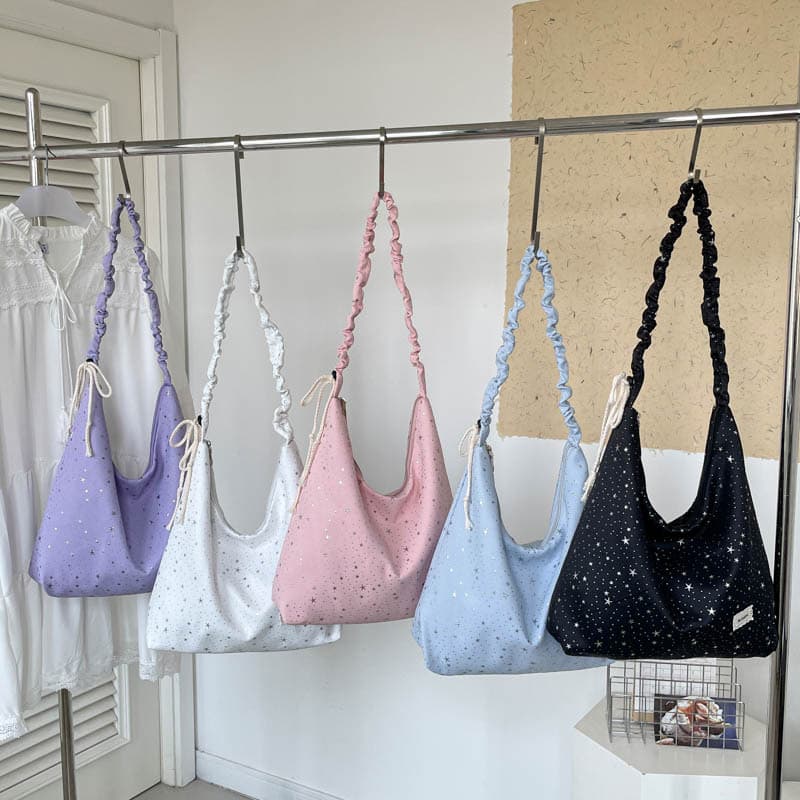 2026 Summer New Sweet Fresh Large Capacity Lazy Style Baby's Breath Solid Color Print Composite Fabric Tote Women's Bag