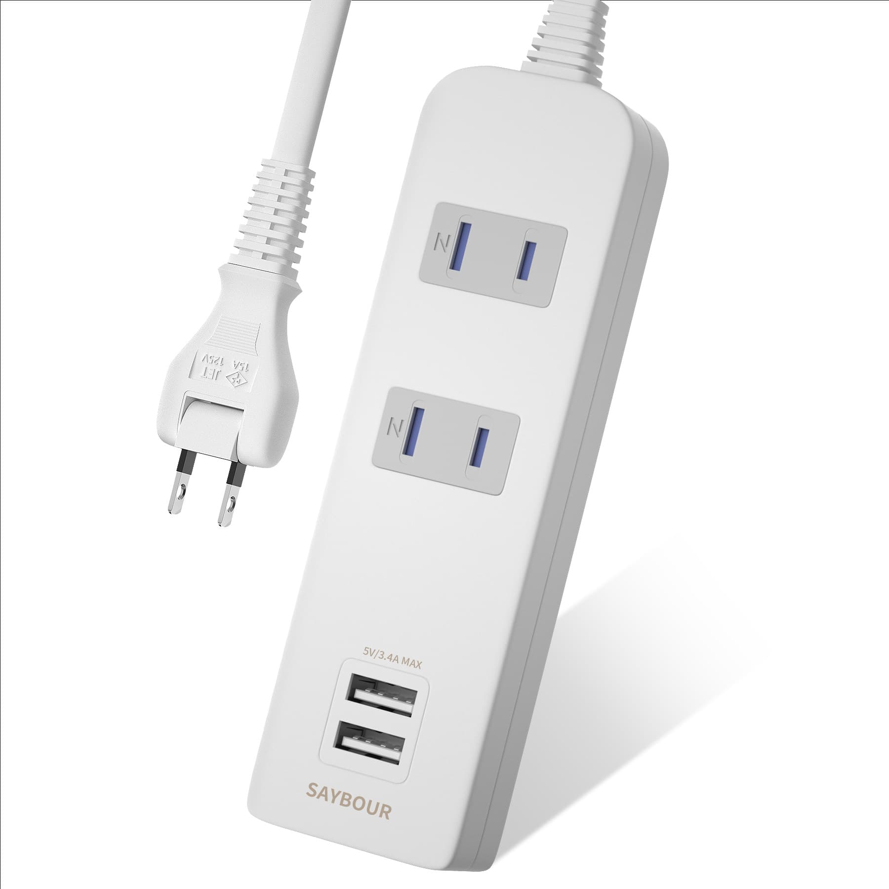 Japanese Standard Socket PSE Power Strip with USB Charging Rotating Head, Dual Outlet Dust and Lightning Protection