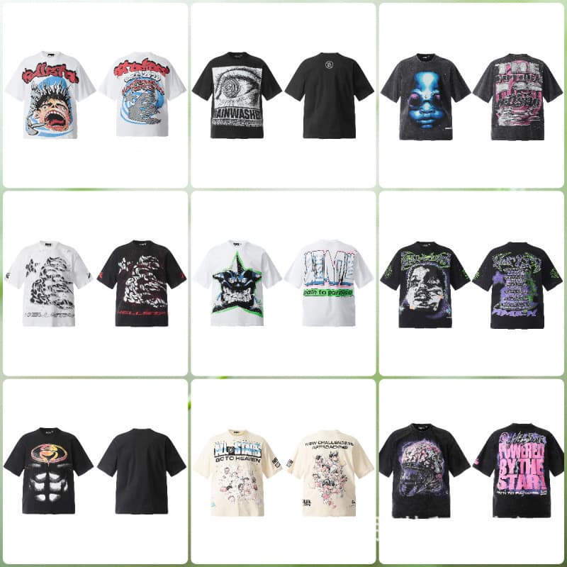 Cross-border foreign trade washed and aged retro HELL hell star letter head 3D printed loose short-sleeved T-shirt