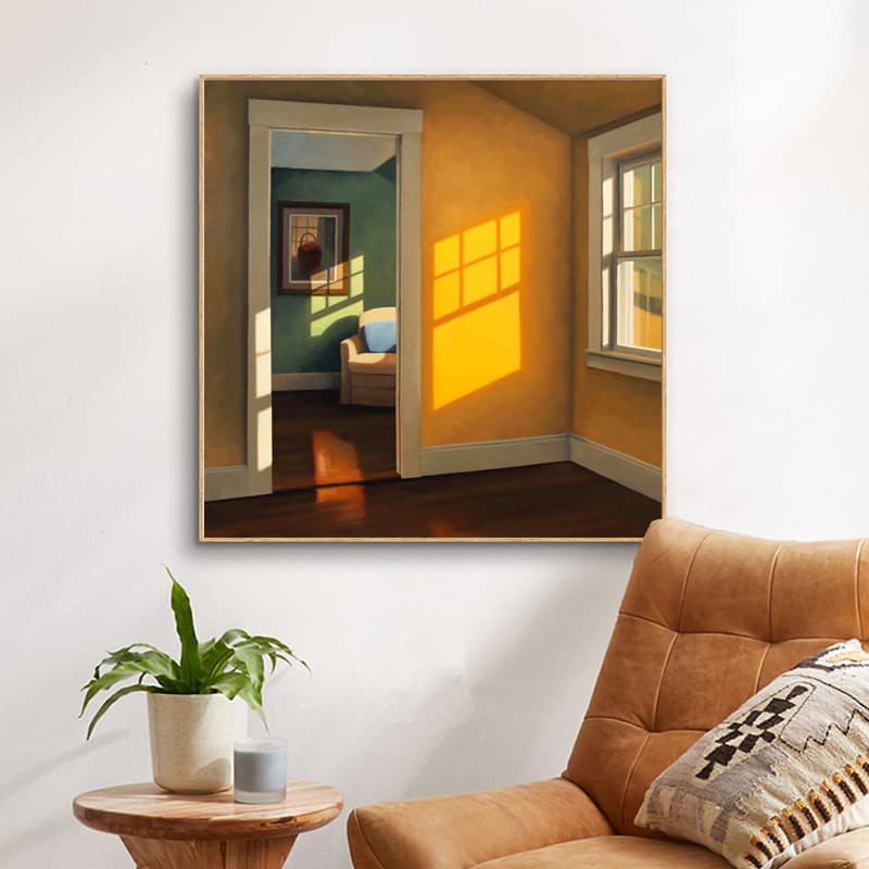 French Vintage Living Room Decorative Painting, Clear and Healing Wall Art, Sunlit Room Window, Bed and Breakfast, Nordic Wall Picture