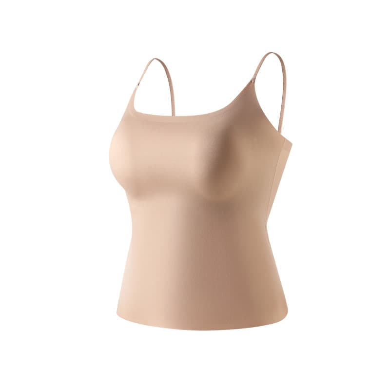 Skin-Tone Invisible Seamless Camisole for Women, Comfortable Inner Layer Summer Backless Strap with Padded Bra, Thin Anti-Exposure Base Layer Top