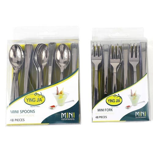 Disposable Electroplated Plastic Mini Coffee-Themed Colorful Ice Cream Fork Spoons